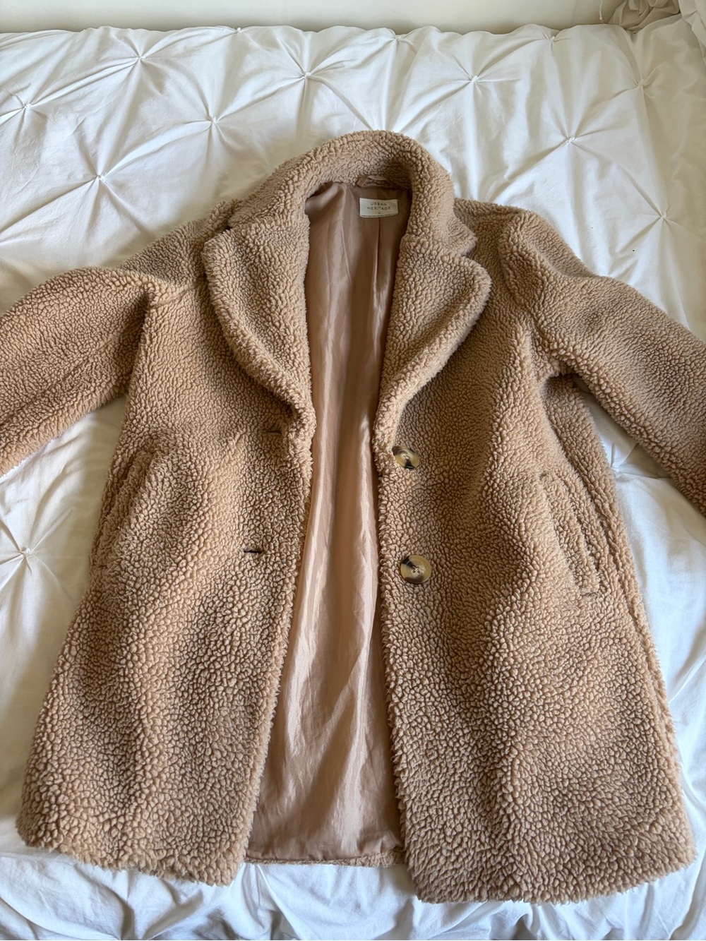 Urban Heritage Camel Teddy Coat with Button Front and Silky lining